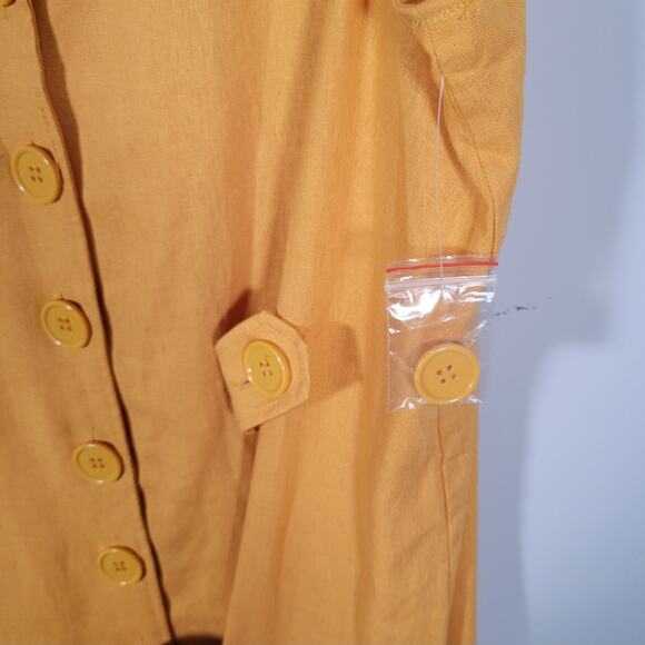 ModCloth Coasting Along Dress Sz 24 Linen Blend Mustard Yellow Button Front Midi - Picture 5 of 9